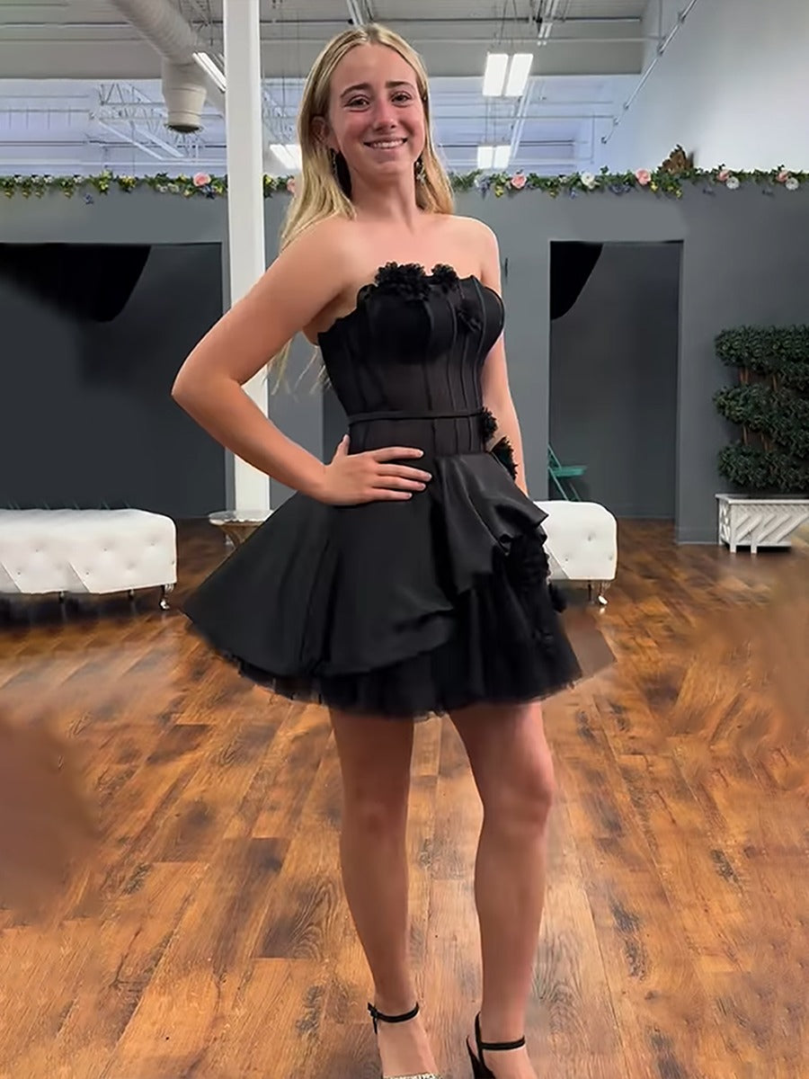 Strapless Corset Mini Dress with 3D Flowers