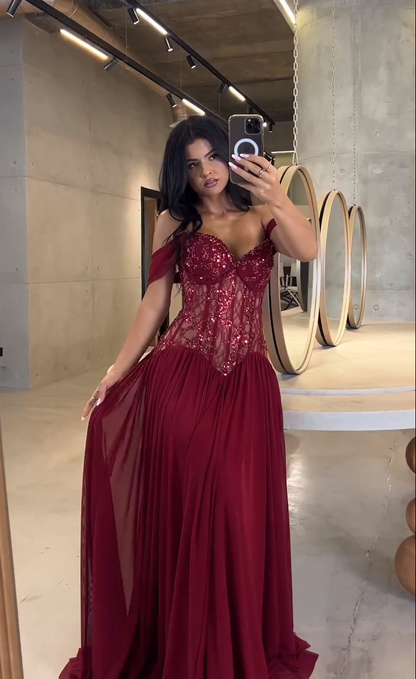 Corset Evening Gown with Beaded Bodice