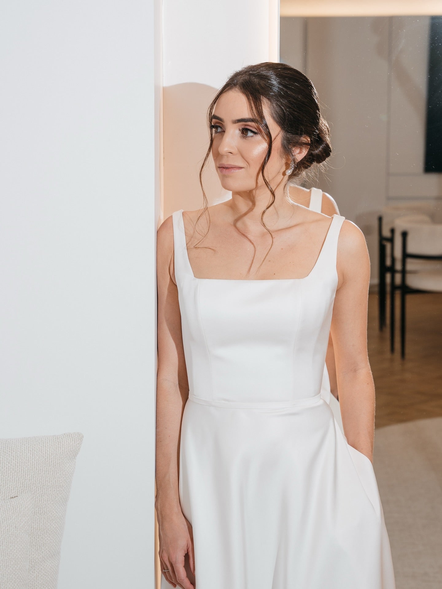 Square Neck A-Line Wedding Dress with Back Bow