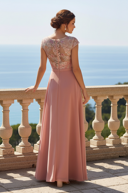 Floral Embroidered Illusion A-Line Evening Gown
