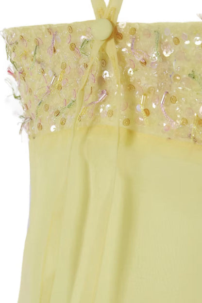 Floral Embroidered Sequin Mini Dress with Crisscross Back
