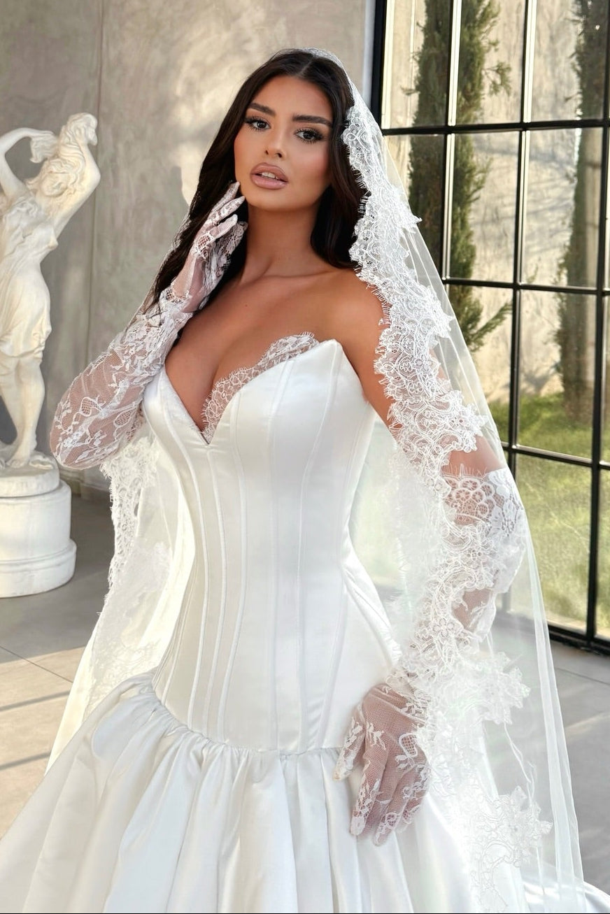 Royal Satin Corset Ball Gown Wedding Dress