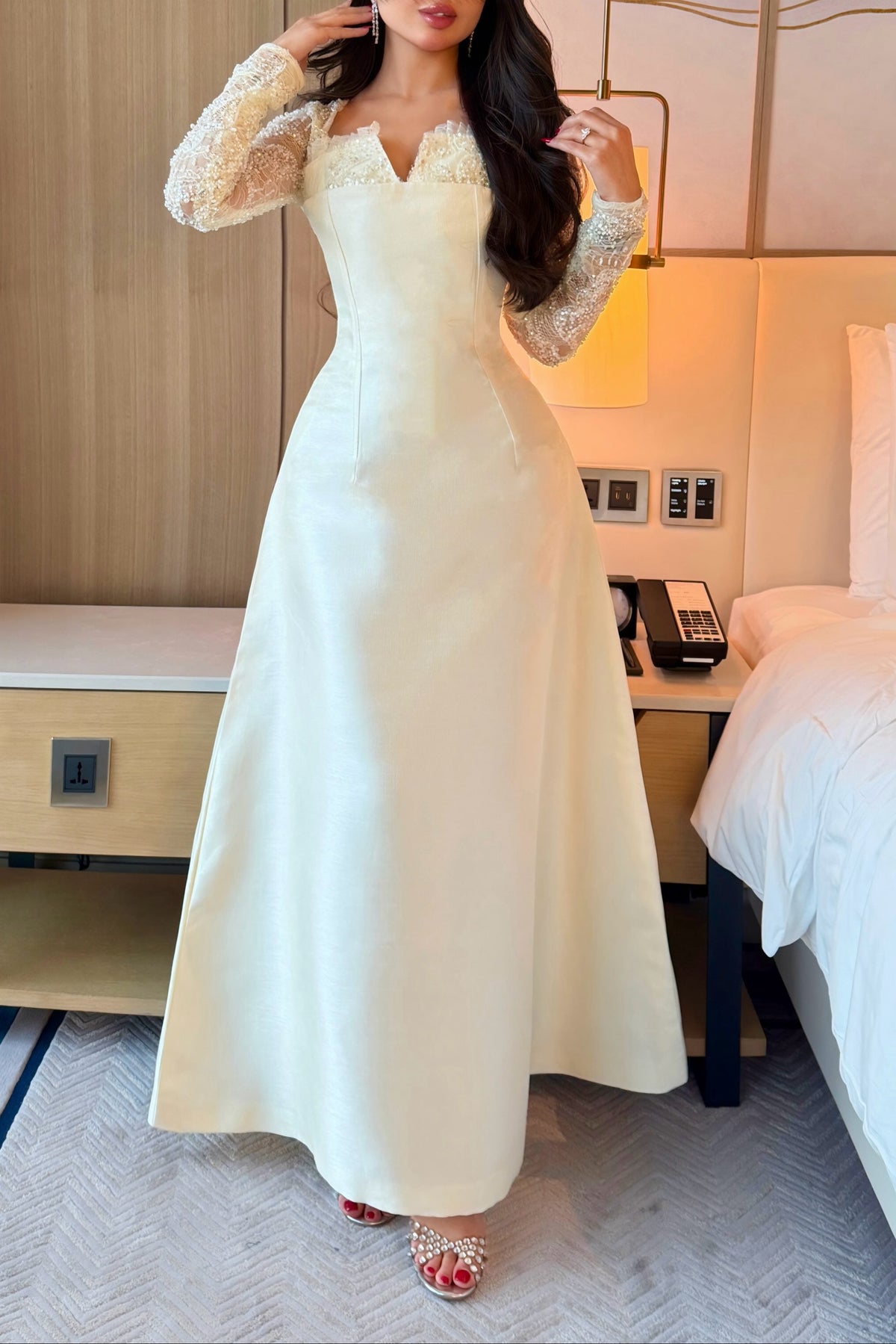 Beaded Long Sleeve A-Line Formal Gown