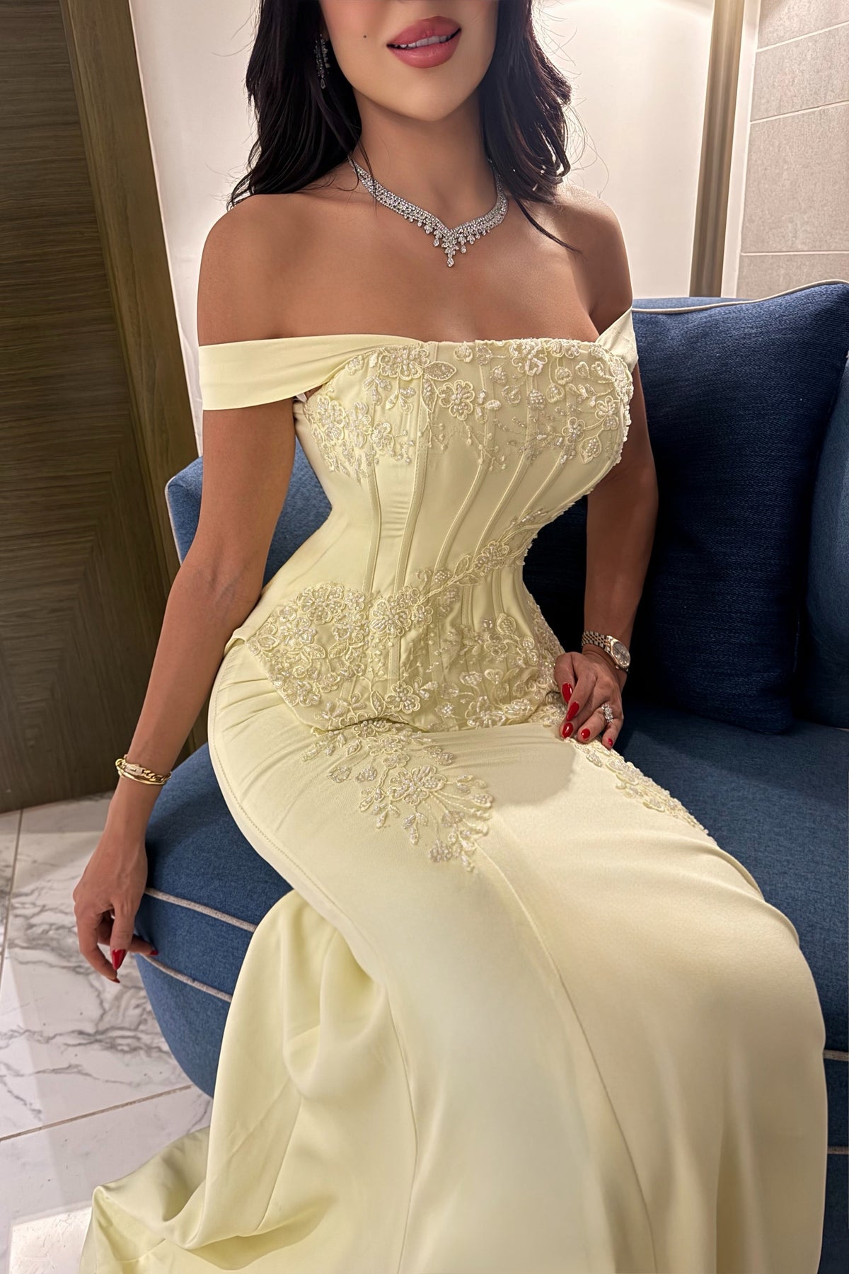 Off-the-Shoulder Corset Mermaid Evening Gown