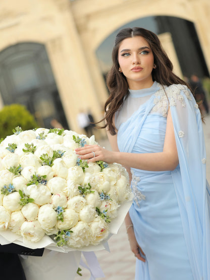 Illusion High Neck Cape Evening Gown