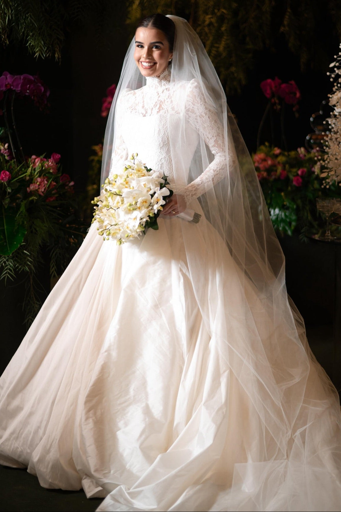 Long Sleeve Lace Bodice Ball Gown Wedding Dress