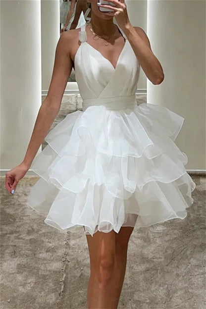 Tiered Ruffle Mini Dress with Crisscross Back
