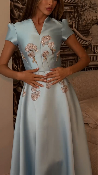 Embroidered Satin A-Line Ankle-Length Dress