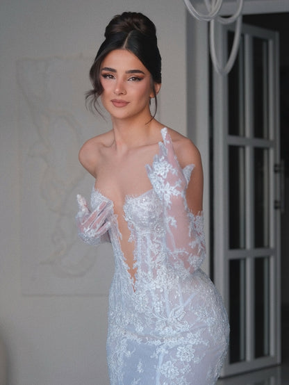 Illusion High Neck Lace Mermaid Bridal Gown