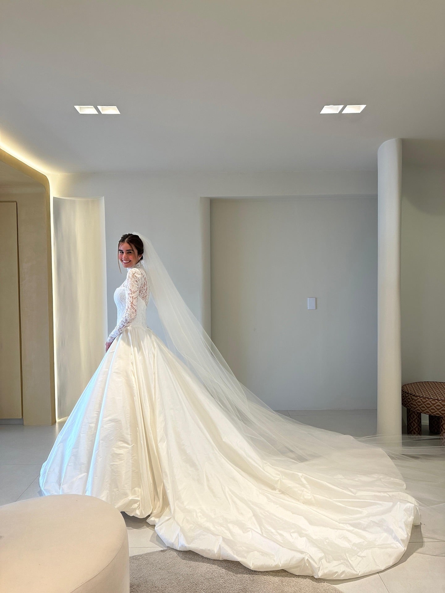 Long Sleeve Lace Bodice Ball Gown Wedding Dress