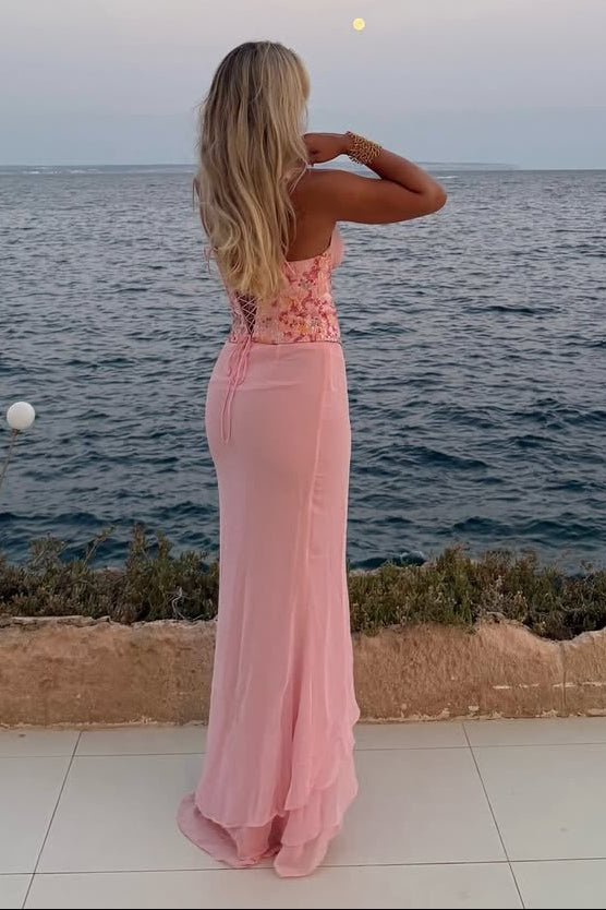 Floral Corset Maxi Dress with High Slit
