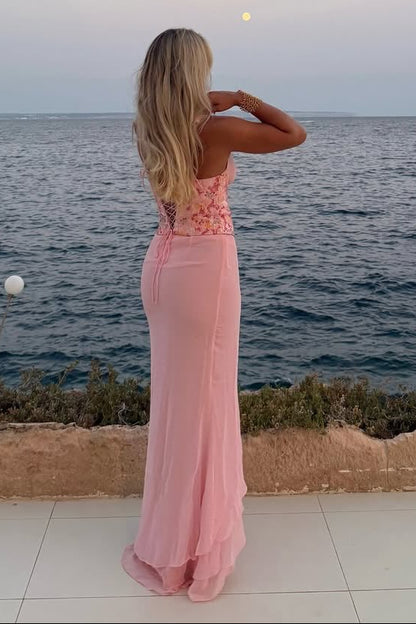 Floral Corset Maxi Dress with High Slit