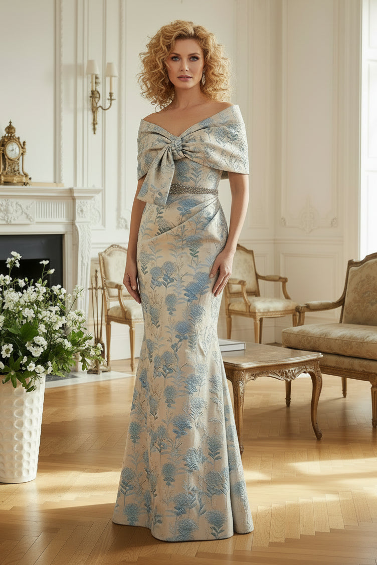 Off-the-Shoulder Jacquard Mermaid Evening Gown