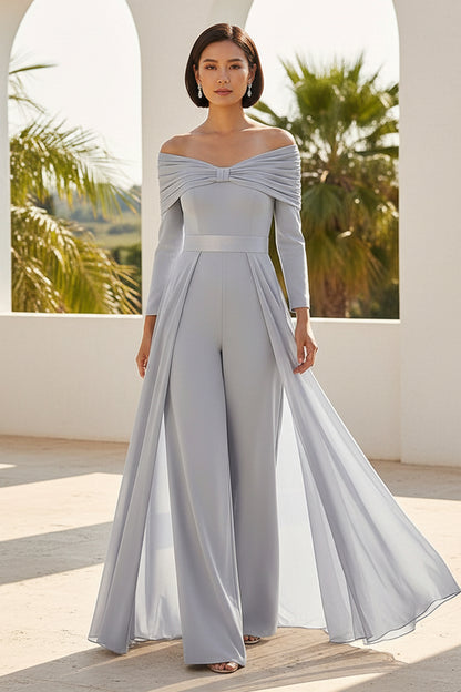 Off Shoulder Long Sleeve Jumpsuit with Overskirt