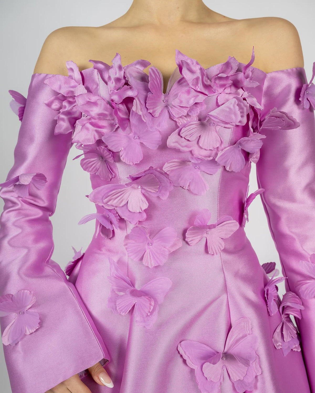 Off-the-Shoulder Long Sleeve Butterfly Ball Gown