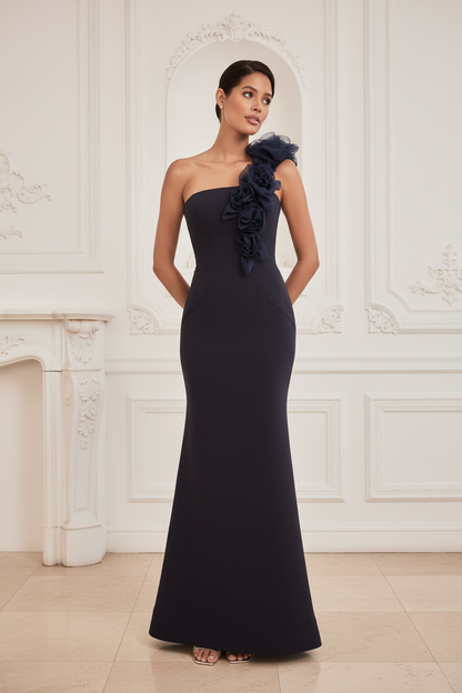 One-Shoulder Floral Column Gown