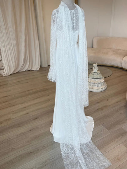 High-Neck Lace Mermaid Gown with Cape