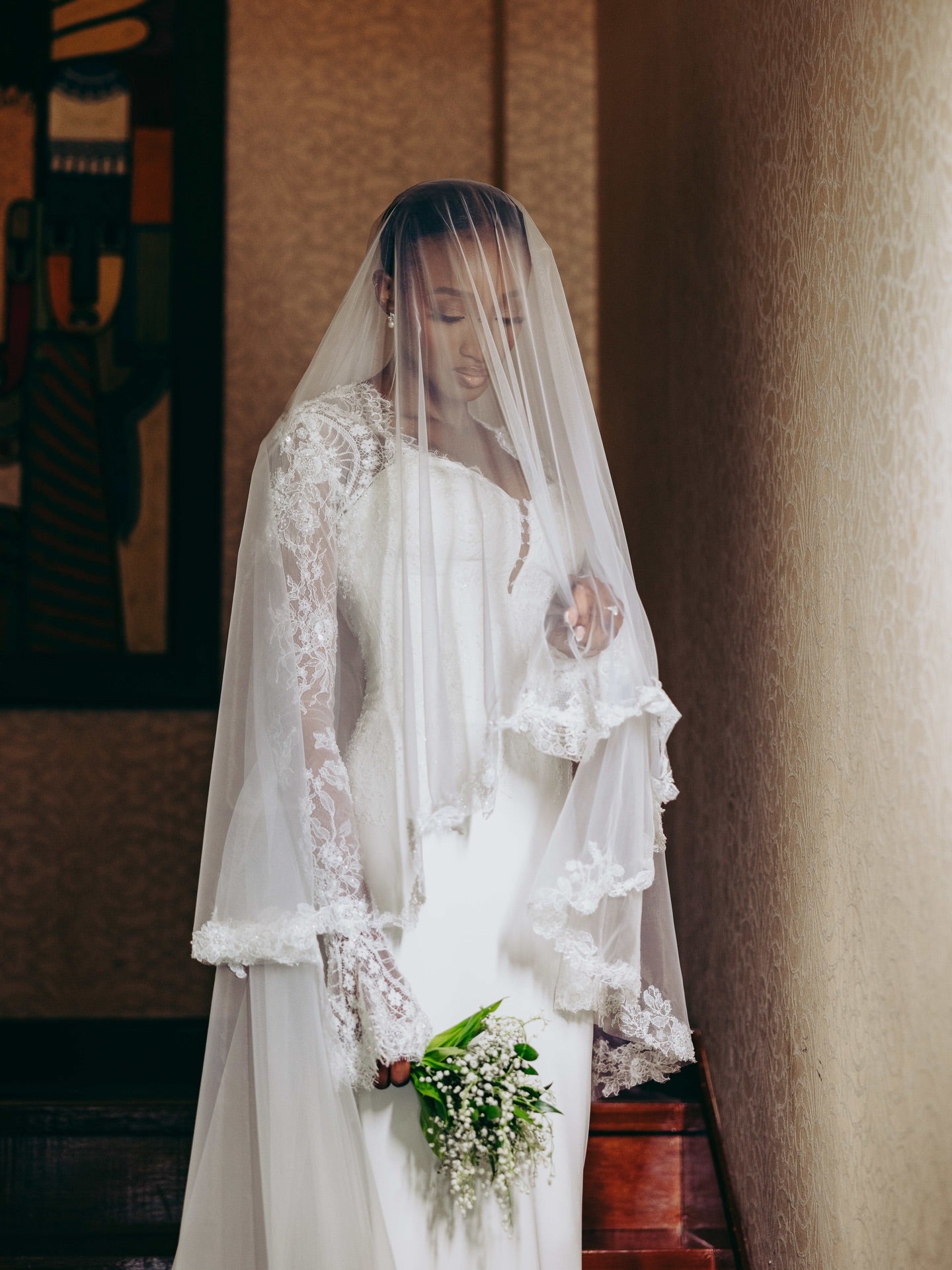 Mermaid Wedding Dress with Long Lace Bell Sleeves