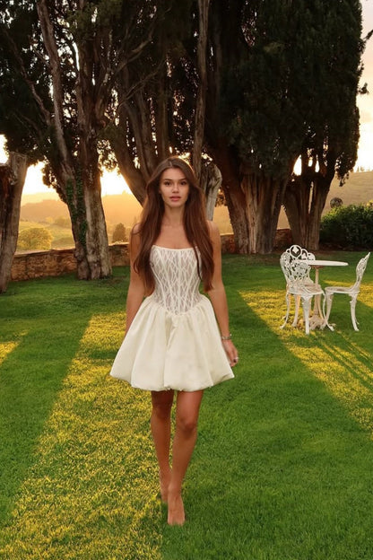 Strapless Corset Lace Mini Dress with Bubble Skirt