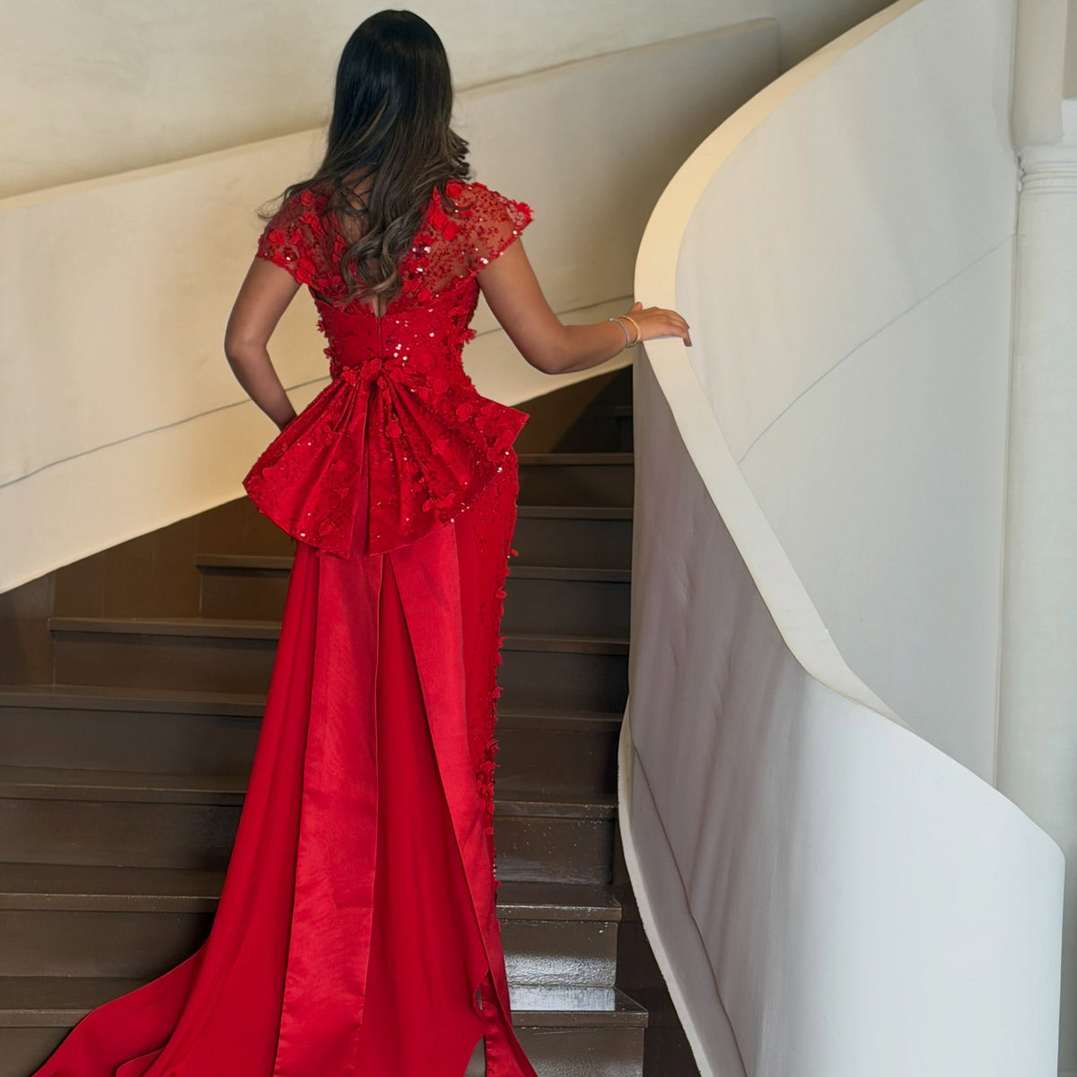 Embellished Gown with 3D Florals and Train