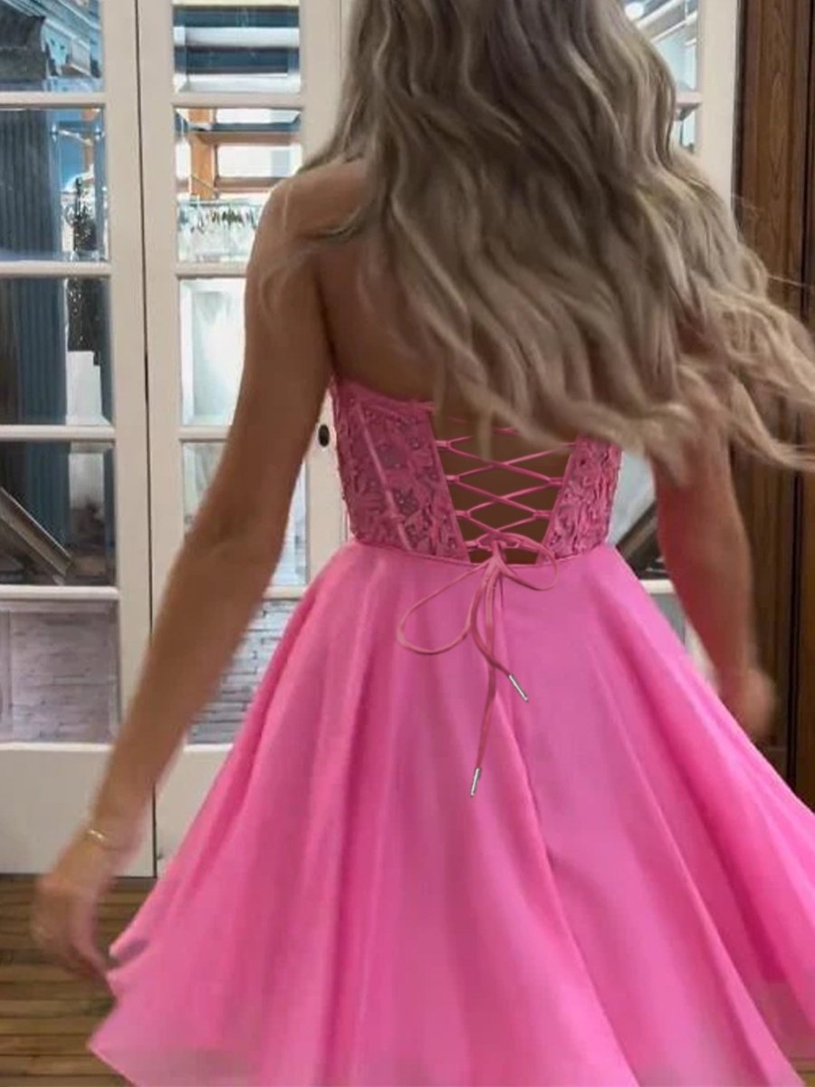 Strapless Lace Corset Mini Dress with Lace-Up Back
