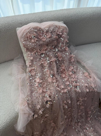Off-the-Shoulder 3D Floral Tulle A-Line Gown