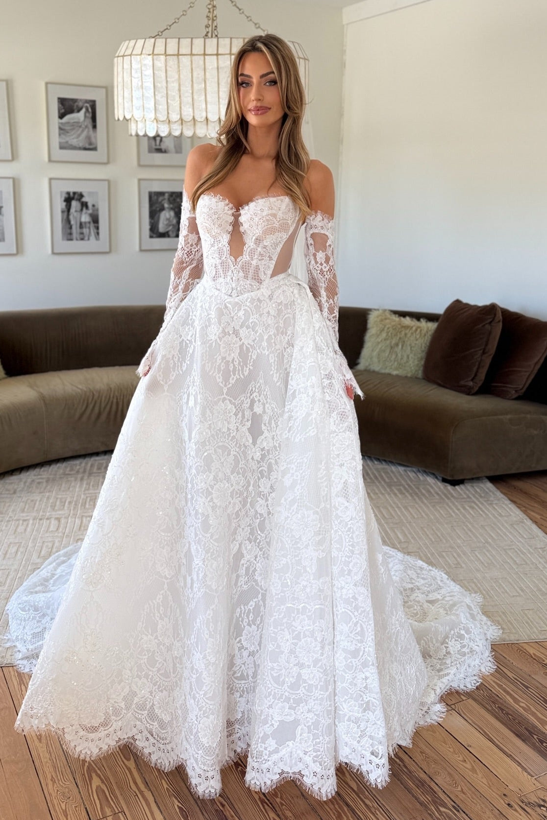 Lace Corset A-Line Wedding Dress with Sleeves