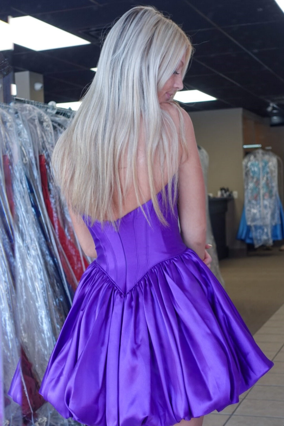 Strapless Bow Corset Bubble Mini Dress