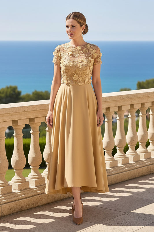3D Floral Lace High-Low Tea-Length Formal Dress