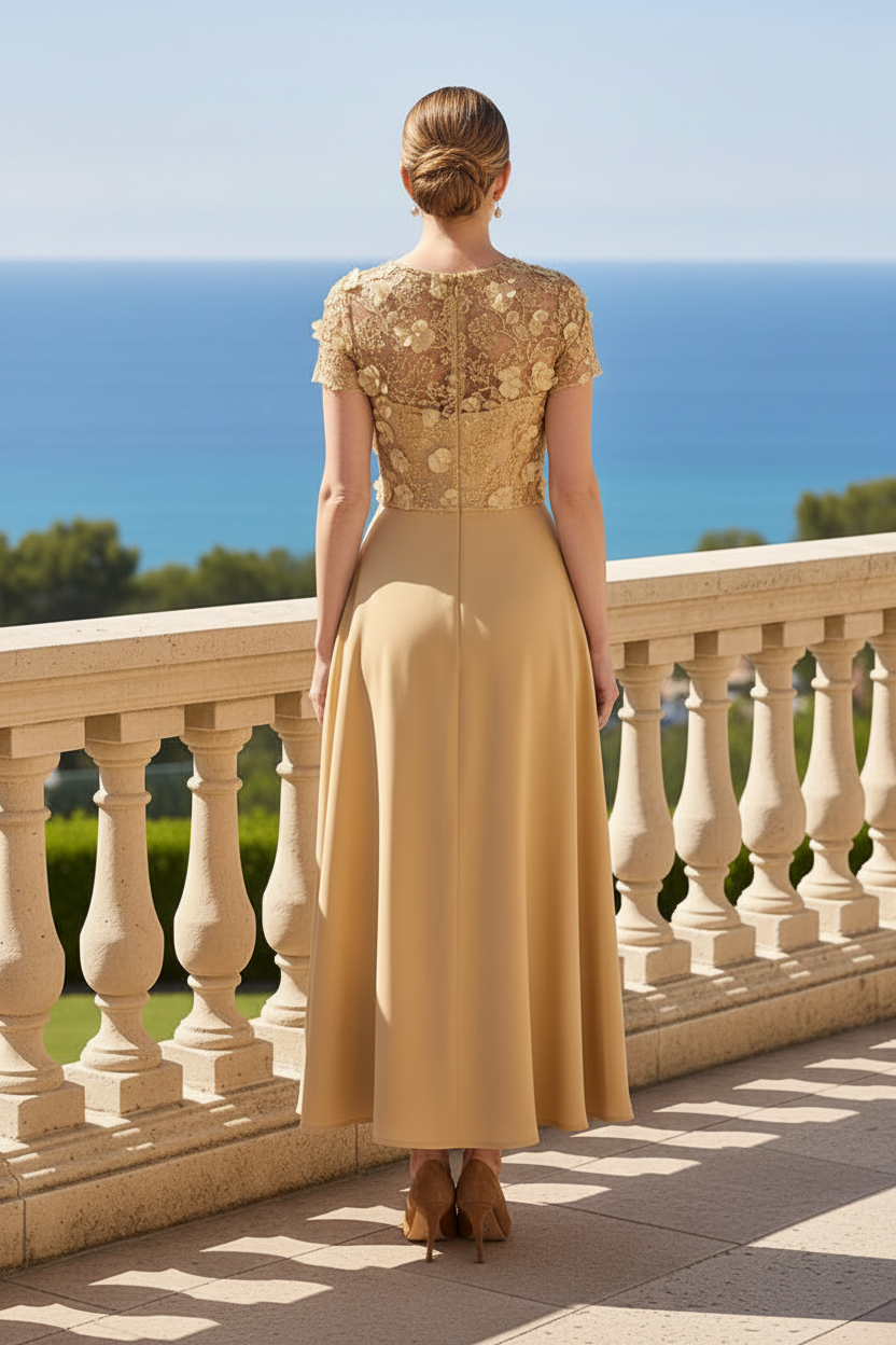 3D Floral Lace High-Low Tea-Length Formal Dress