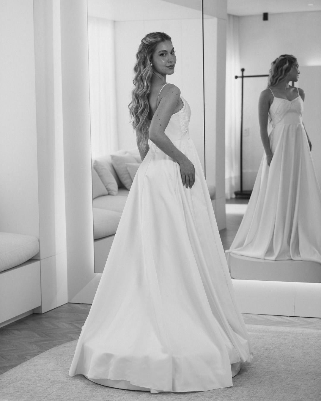 Minimalist Satin A-Line Wedding Dress with Pockets
