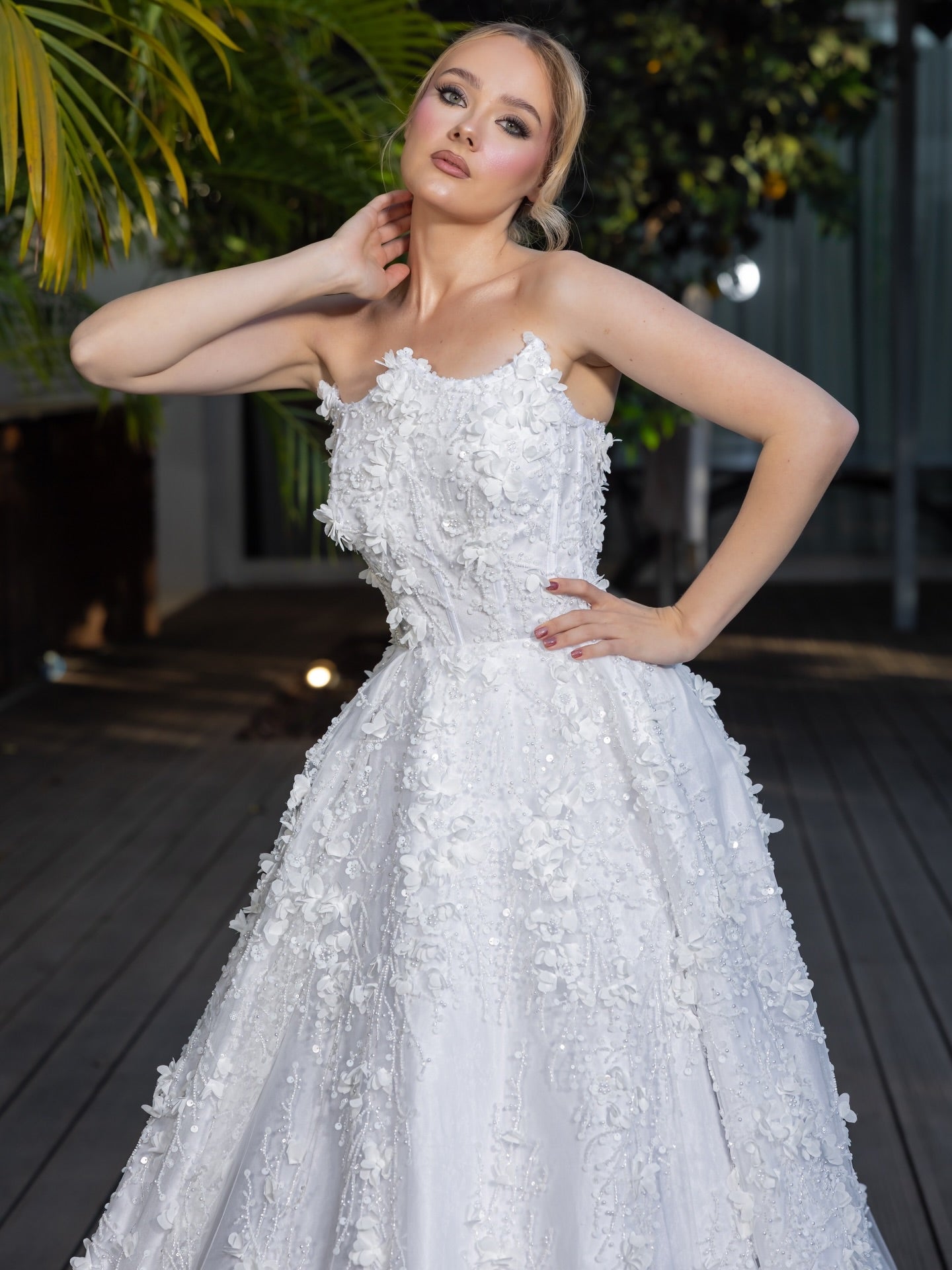 Strapless 3D Floral Corset A-Line Wedding Dress