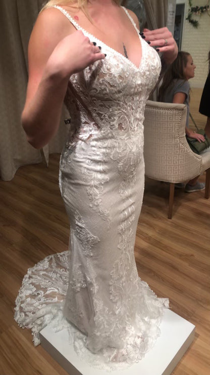 Lace V-Neck Wedding Dress with Low Back