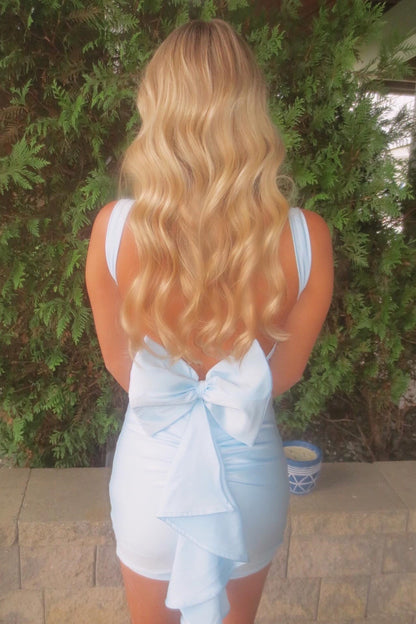 Satin Bodycon Mini Dress with Back Bow