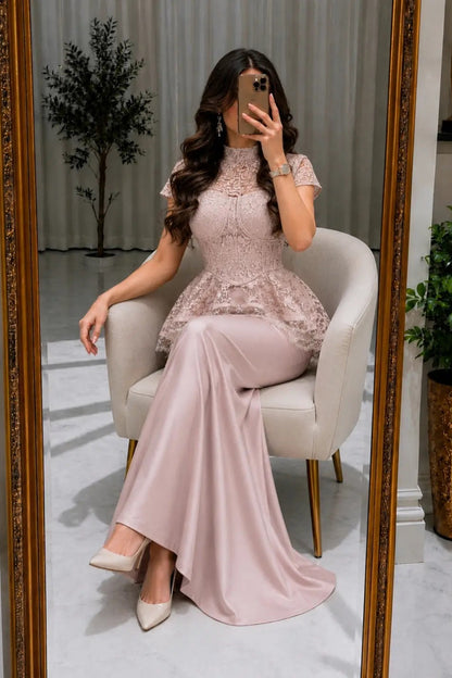Lace Corset Peplum Mermaid Evening Gown