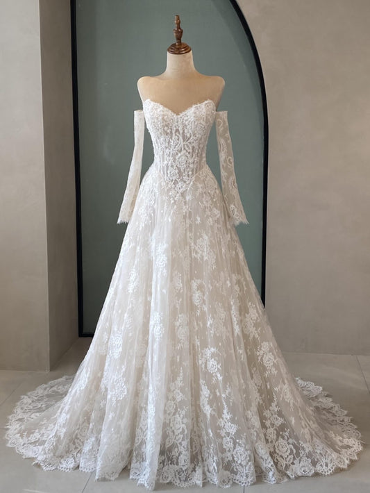 Sweetheart Off-Shoulder Lace A-Line Wedding Dress