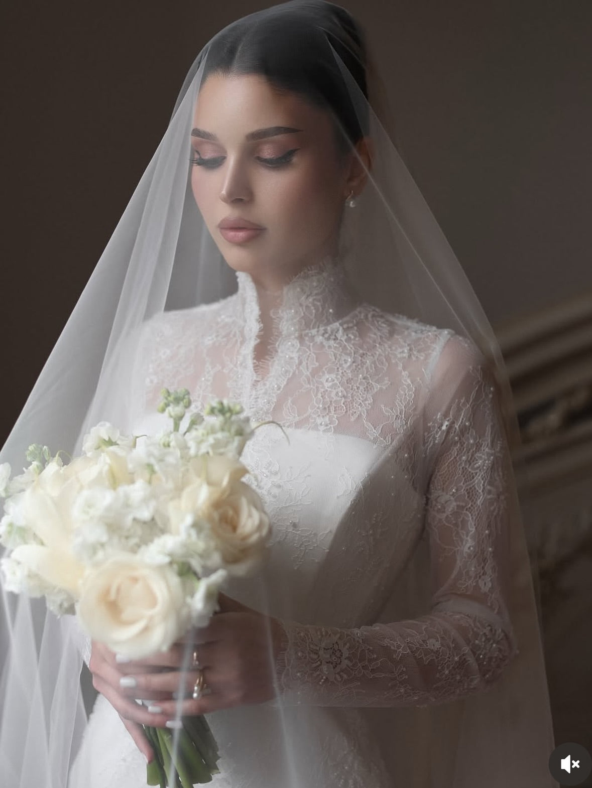 Lace High Neck Long Sleeve Wedding Dress with Corset