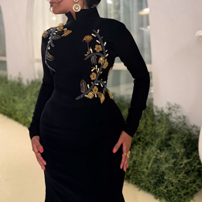 High Neck Embroidered Mermaid Evening Gown
