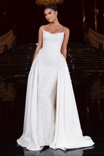 Strapless Beaded Wedding Dress with Overskirt