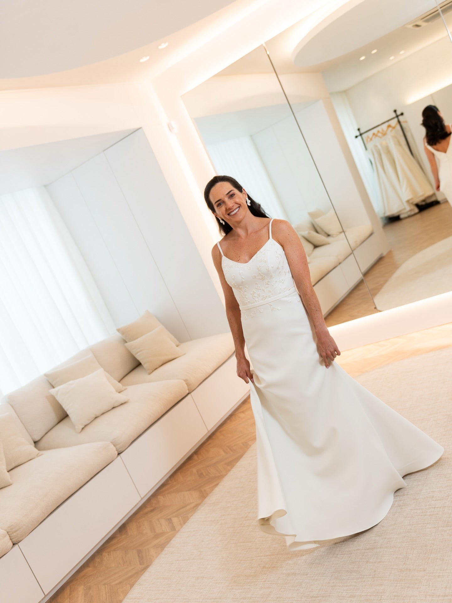 Minimalist Crepe Wedding Dress with Sheer Chiffon Cape