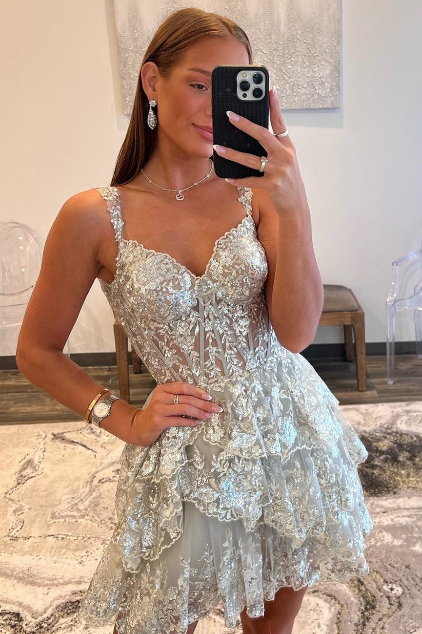 Off-the-Shoulder Tiered Corset Homecoming Dress