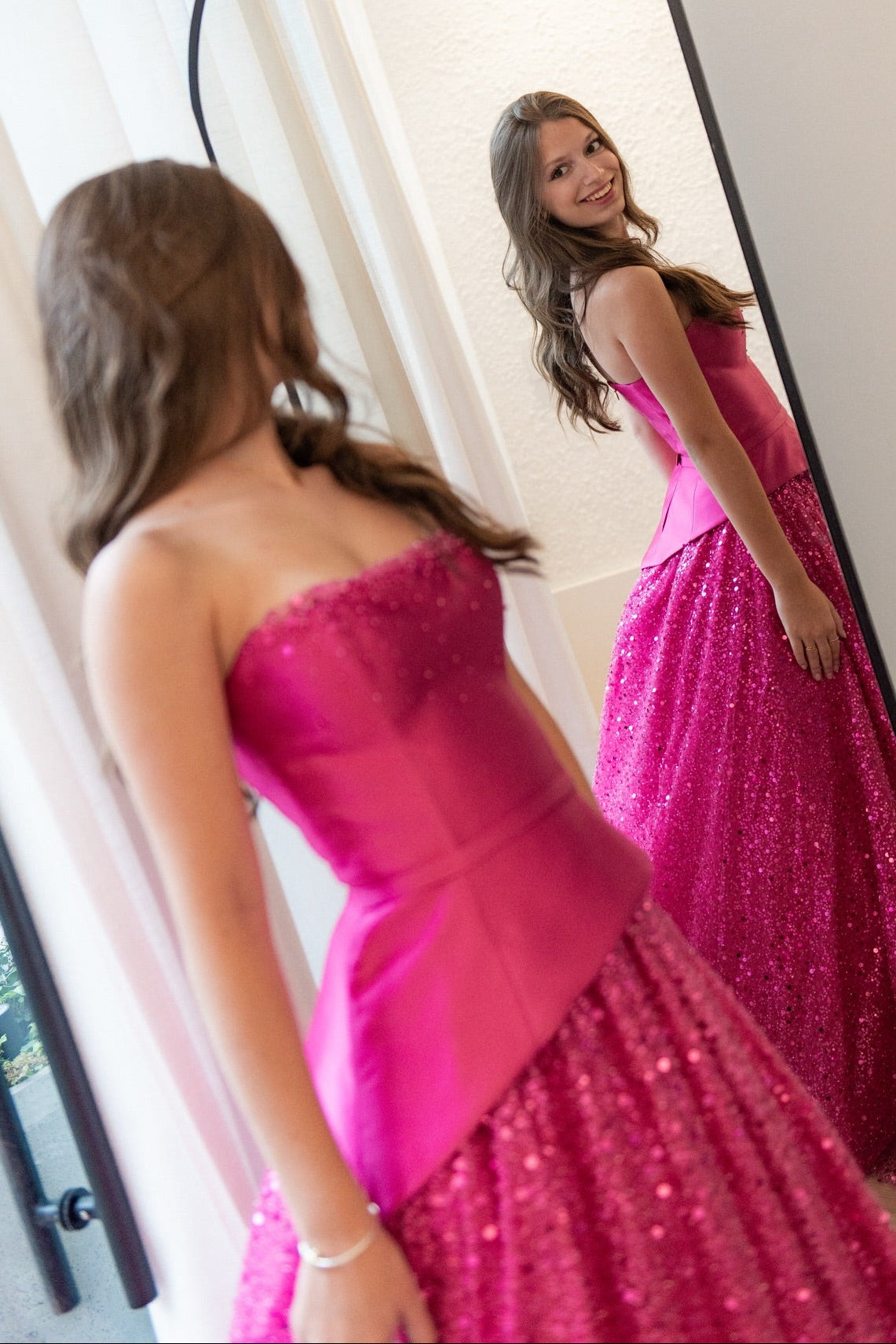 Strapless Peplum Ball Gown with Sequin Skirt