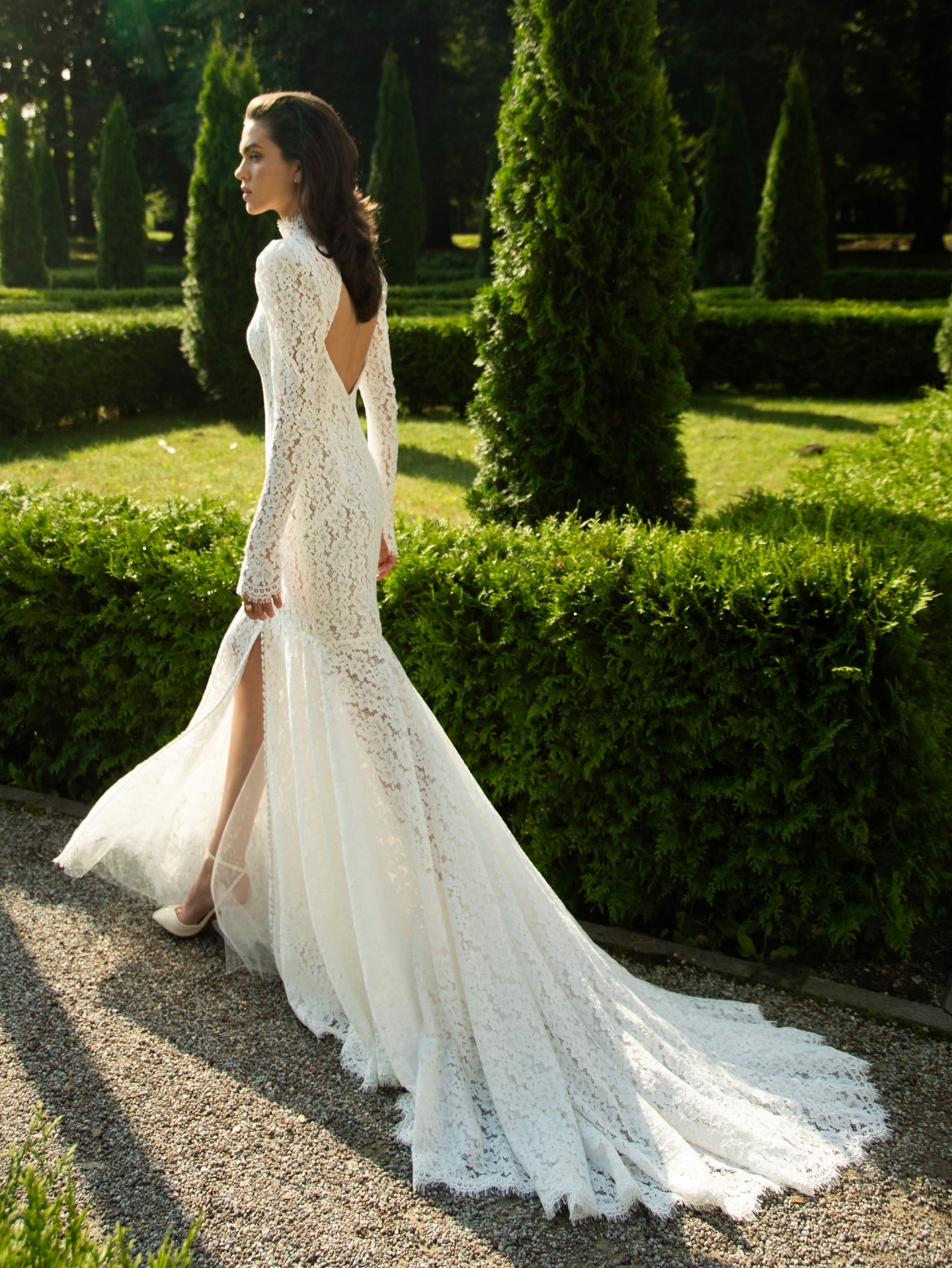 High Neck Lace Open Back Mermaid Wedding Dress