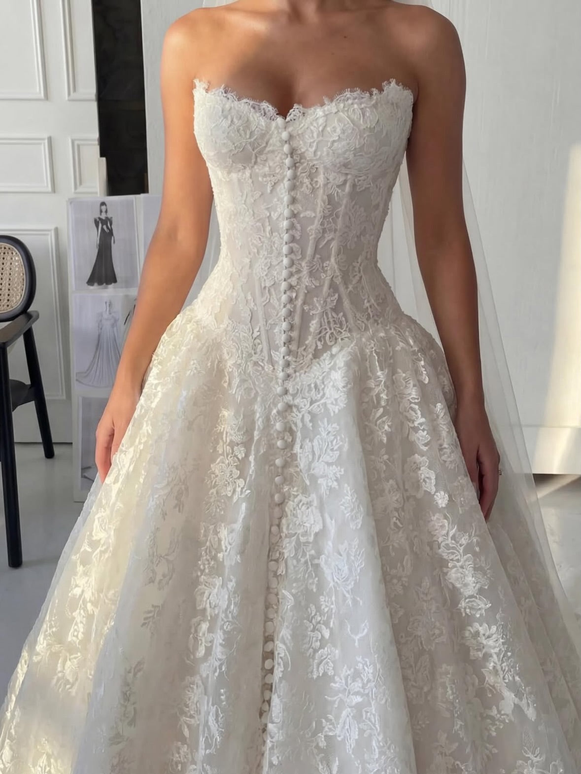 Strapless Sweetheart Lace Corset Ball Gown
