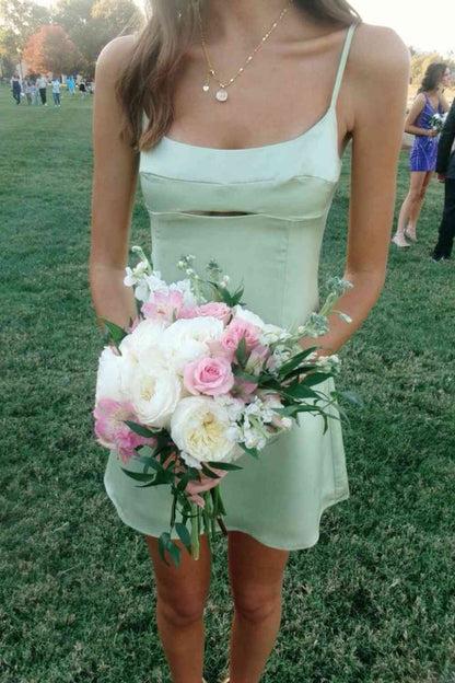 Satin Spaghetti Strap Mini Homecoming Dress