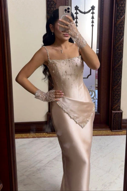Beaded Corset Evening Gown with Asymmetrical Drape