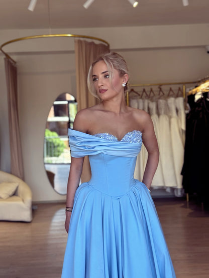 Off-the-Shoulder Corset Satin Ball Gown