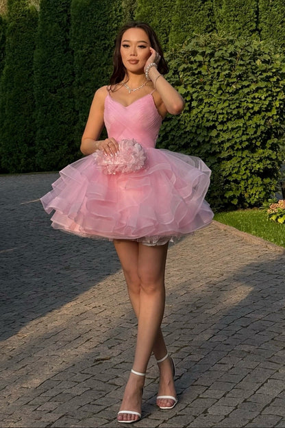Tiered Ruffle Tulle Mini Dress with Lace-Up Back
