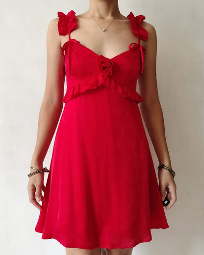 Ruffled Strap Floral Jacquard Mini Dress