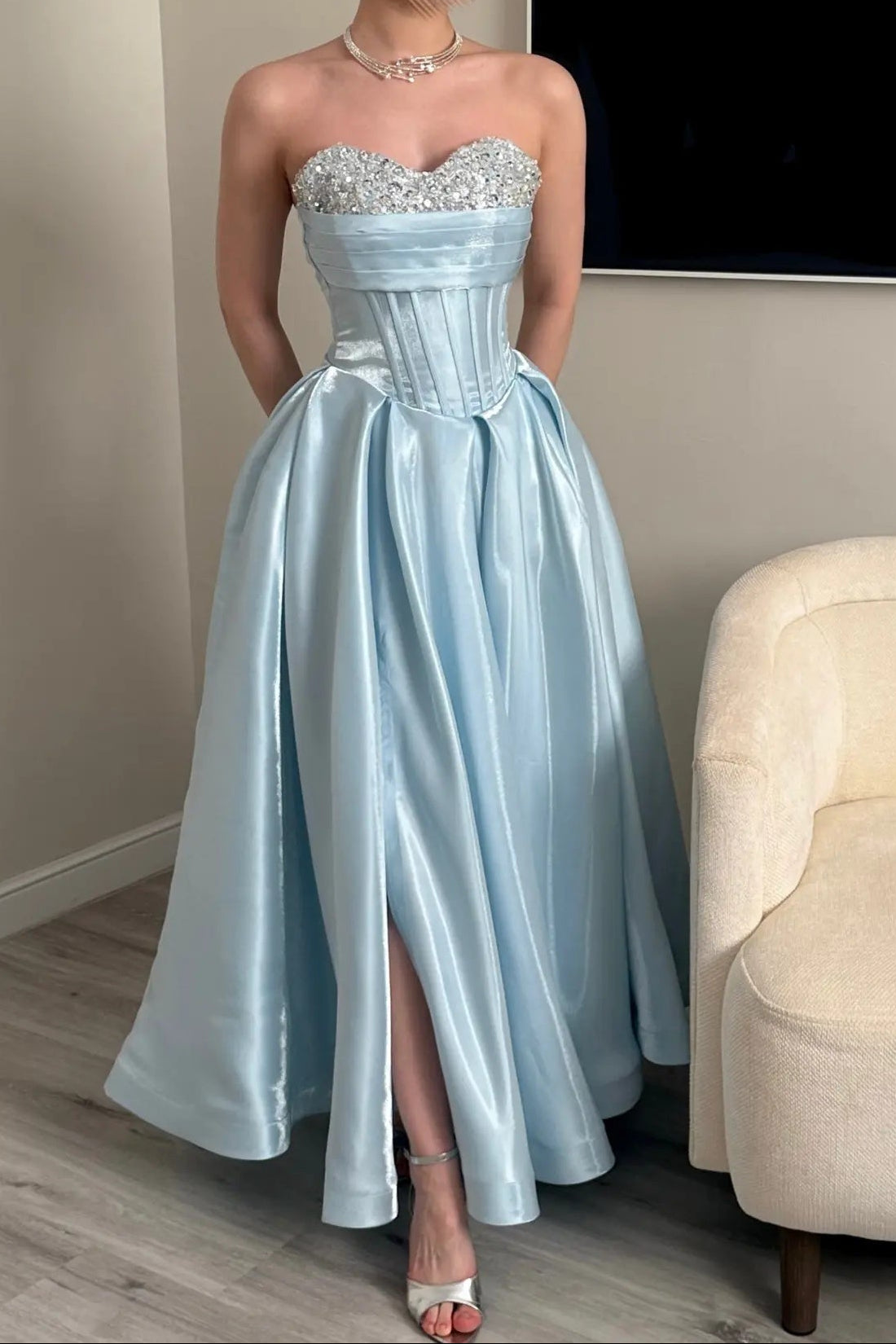 Strapless Corset Gown with Embellished Bust